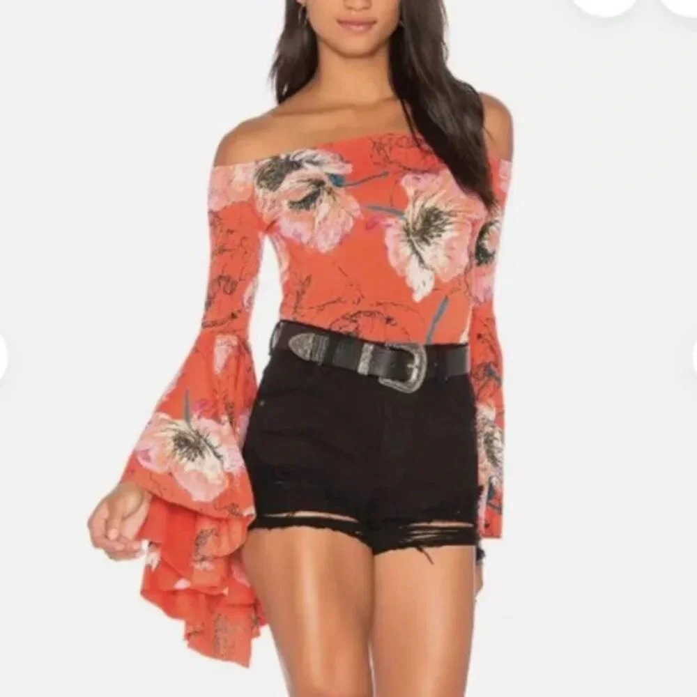 We The Free Printed Birds Of Paradise Top Mulitcolour Flared Sleeves L